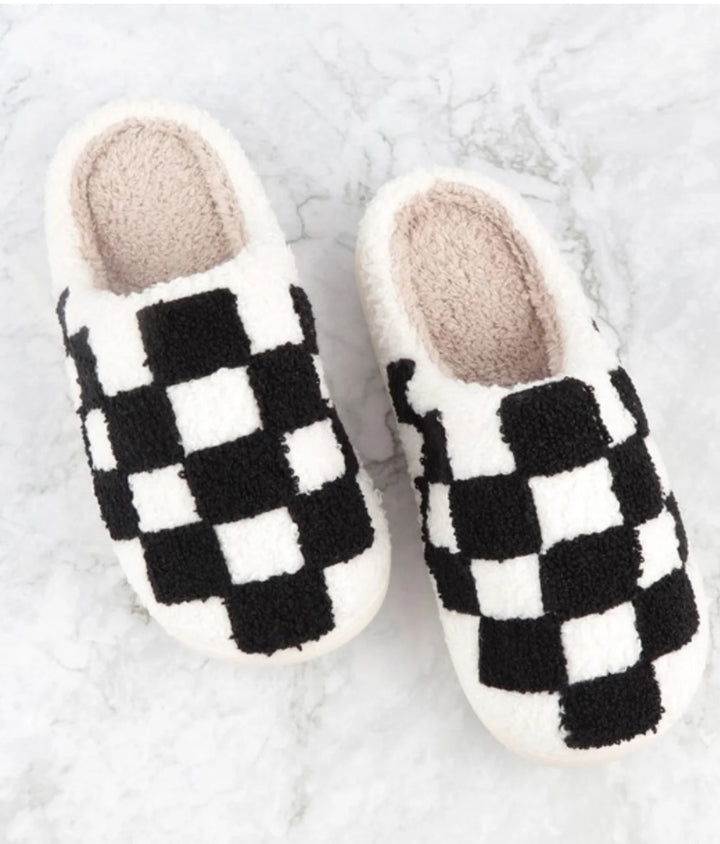 Checkered Plush Slippers