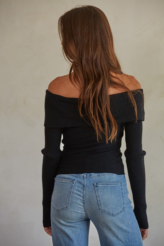 Show Me How Off Shoulder Long Sleeve Knit Sweater Top