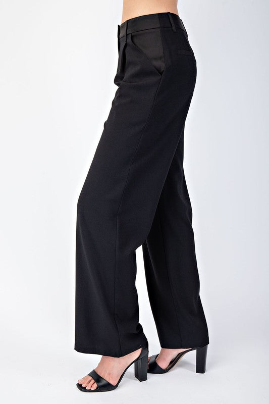 Black Tie Affair Satin Contrast Detailed Trousers