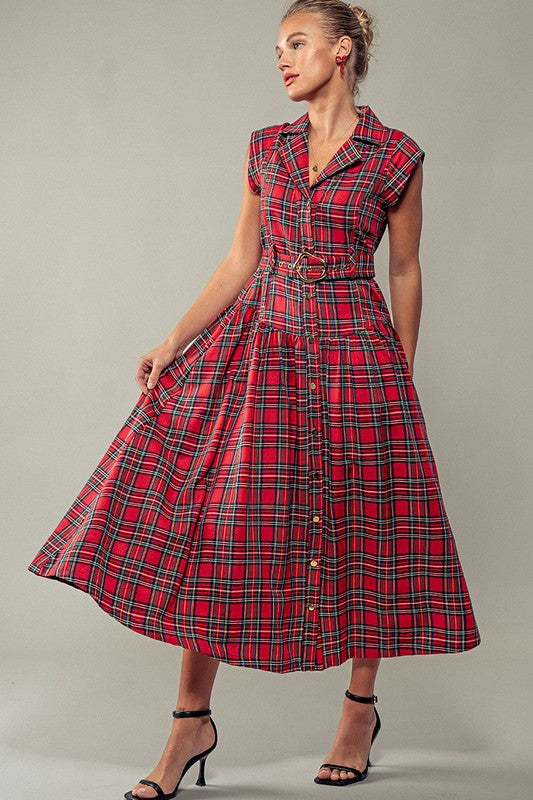 Dashing Plaid Belted A-Line Dress final sale L last one! Dashing Plaid Belted A-Line Dress final sale L last one!