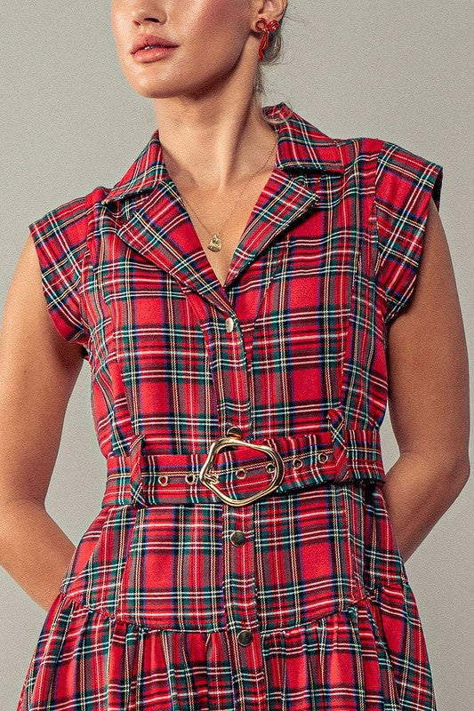 Dashing Plaid Belted A-Line Dress Final Sale L Last One! Dashing Plaid Belted A-Line Dress Final Sale L Last One!