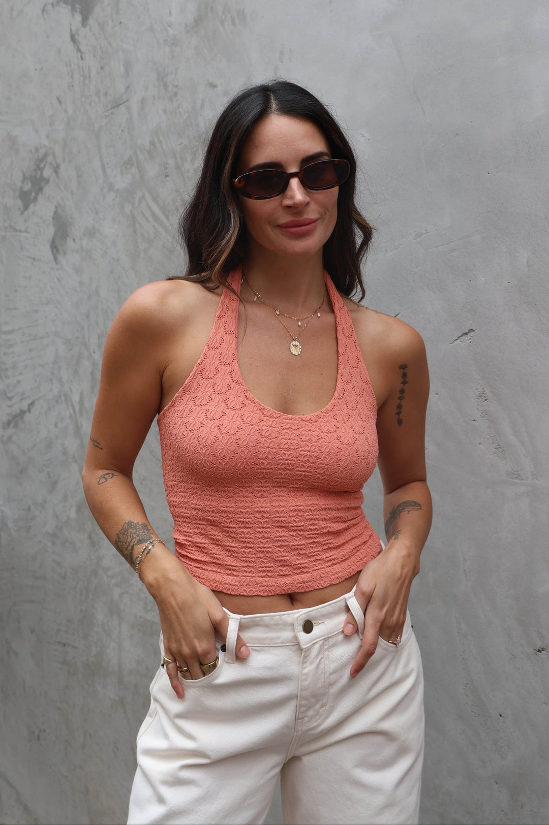 Floral Lace Halter Crop Top (3 colors)
