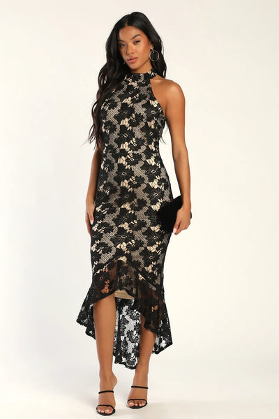 All The Charm Black Lace Dress