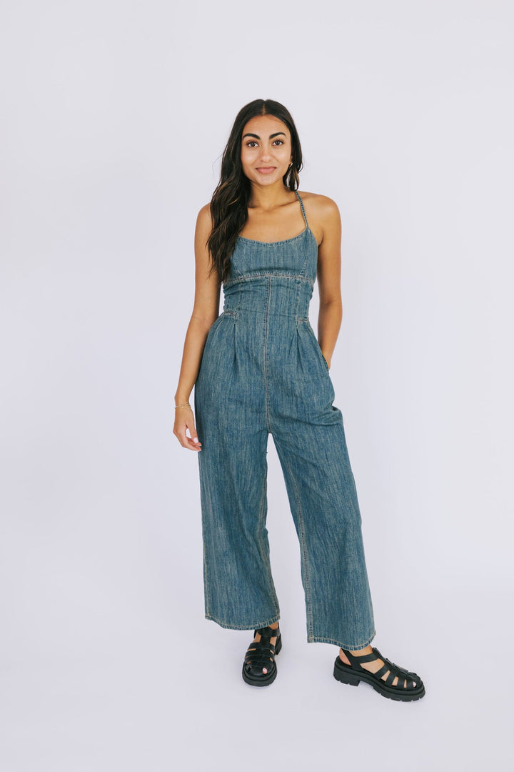 Talia Tie-Back Denim Jumpsuit