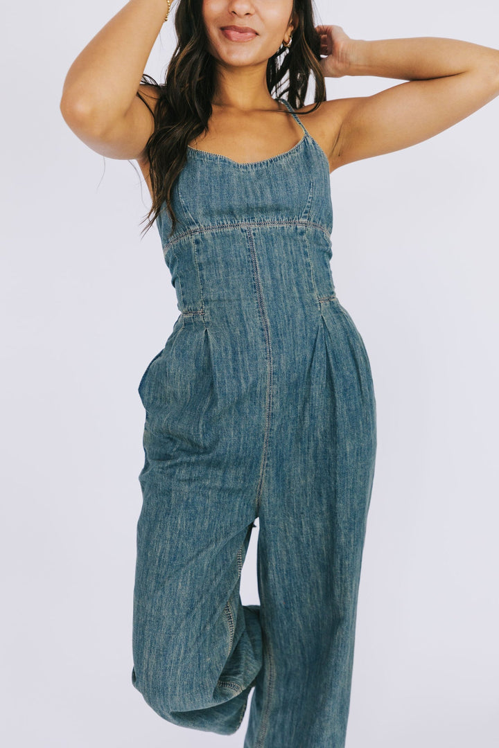 Talia Tie-Back Denim Jumpsuit