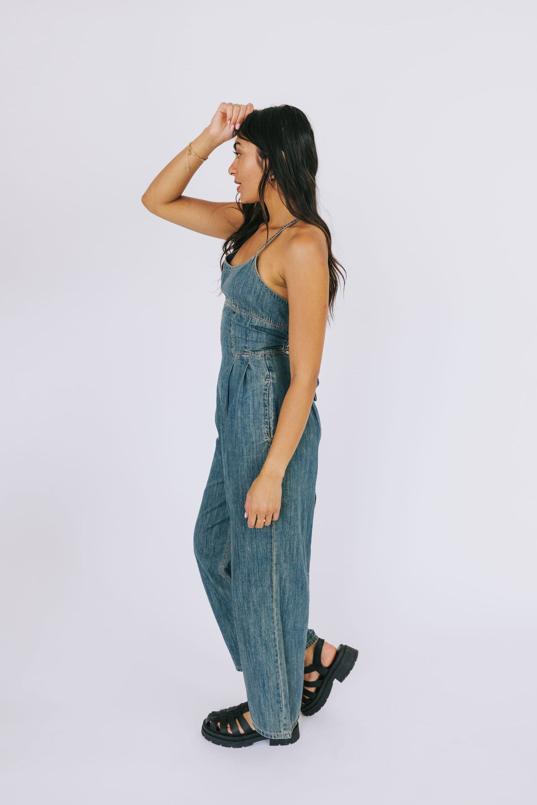 Talia Tie-Back Denim Jumpsuit