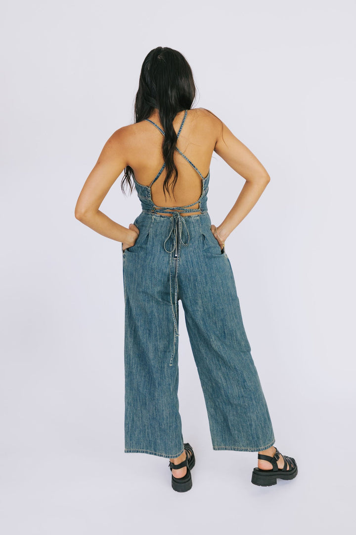 Talia Tie-Back Denim Jumpsuit