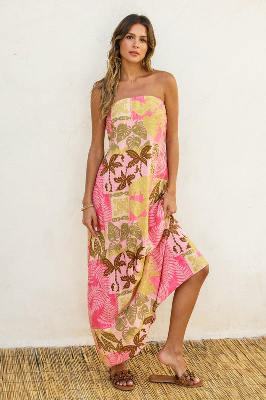 Island Breeze Strapless Tie Back Maxi Dress