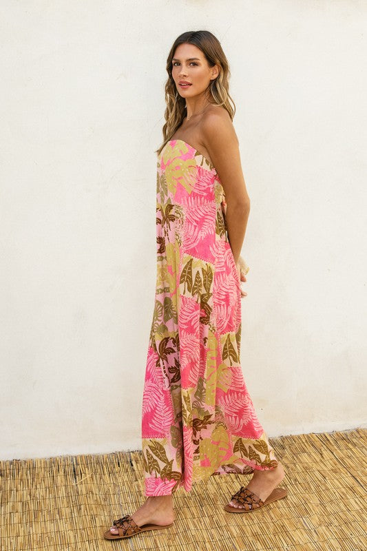 Island Breeze Strapless Tie Back Maxi Dress