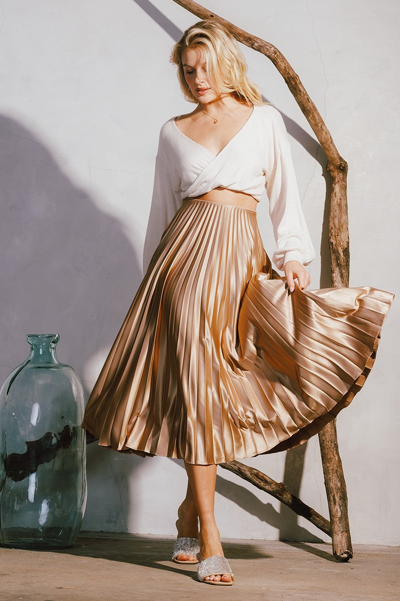 Golden Moment Pleated Midi Skirt
