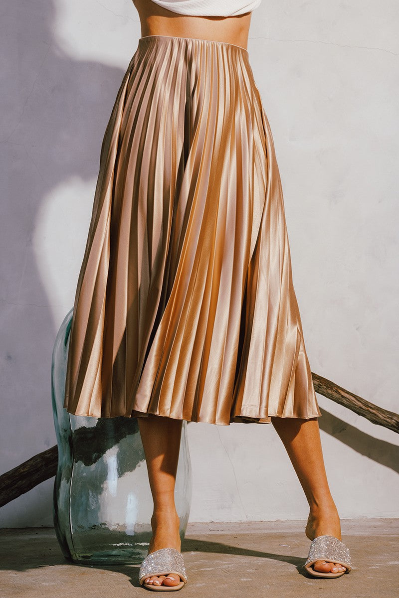 Golden Moment Pleated Midi Skirt