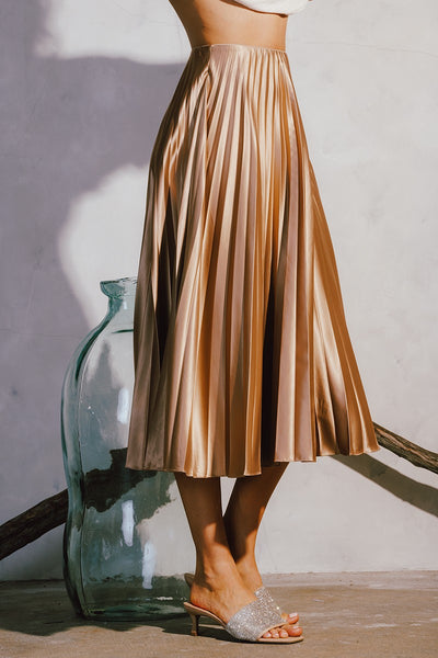 Golden Moment Pleated Midi Skirt