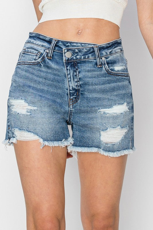 Crossover Denim Shorts by Risen