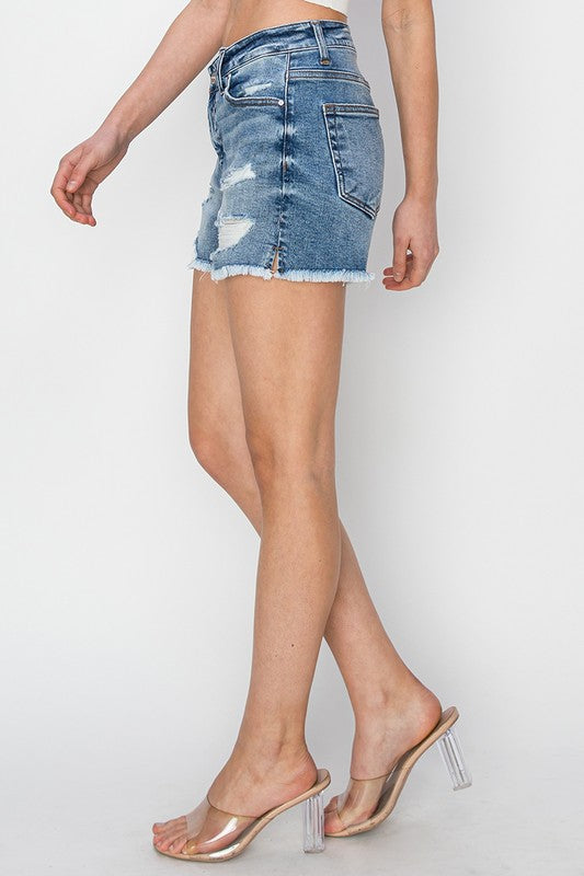 Crossover Denim Shorts by Risen