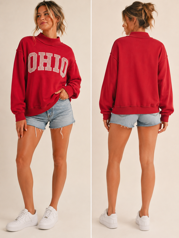 OHIO Stripe Mock Neck Pullover {Preorder}
