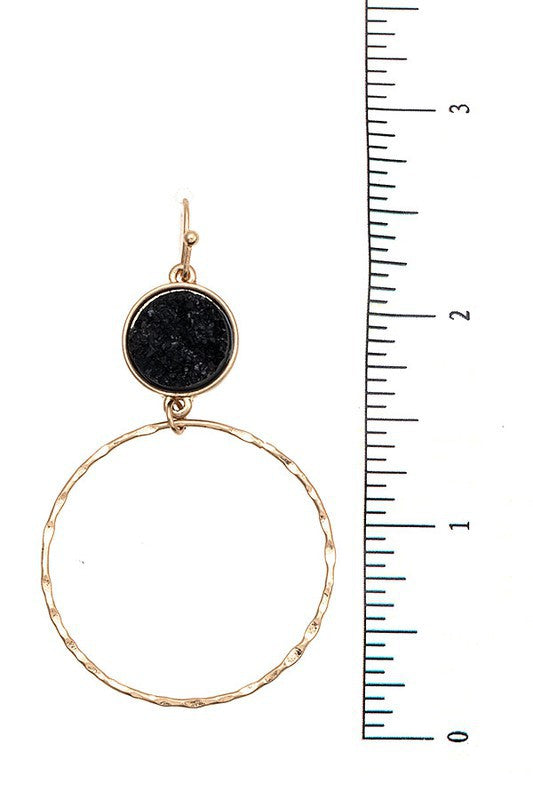 Hammered Stone Hoop Drop Earrings