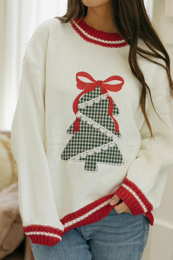 Holiday Gingham Tree W/Bow Sweater