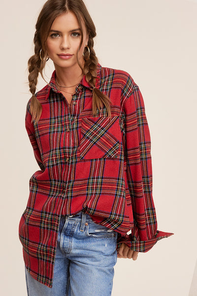 Red Ribbon Flannel Shirt {Preorder}