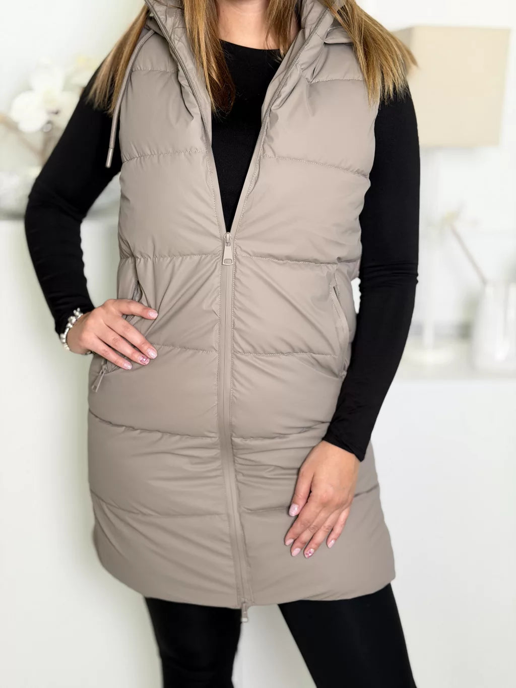 Hooded Longline Puffer Vest