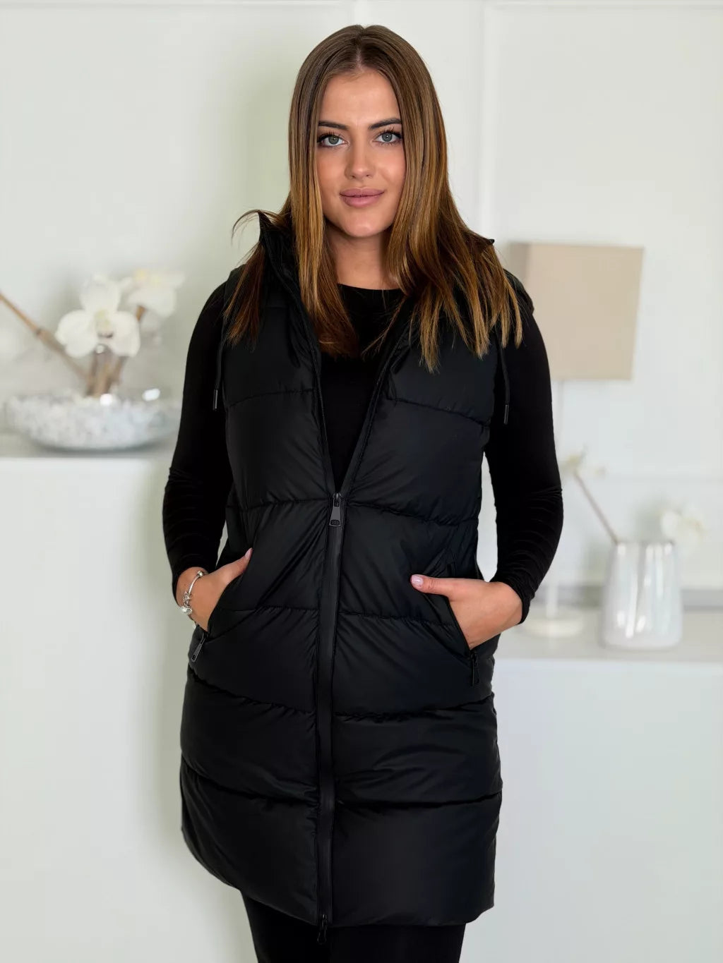 Hooded Longline Puffer Vest