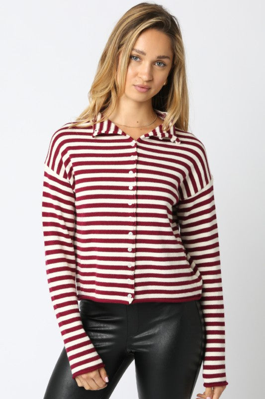 Elina Striped Cashmere Blend Cardigan