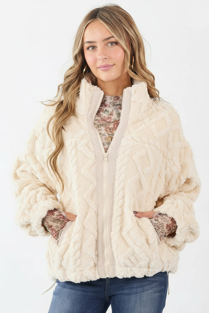 Teddy Cable Knit Fleece Jacket