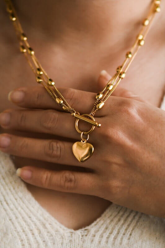 18k Gold Dipped Chunky Heart Multi-Layered Necklace
