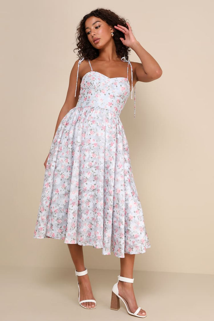 Adored Floral Bustier Midi Dress