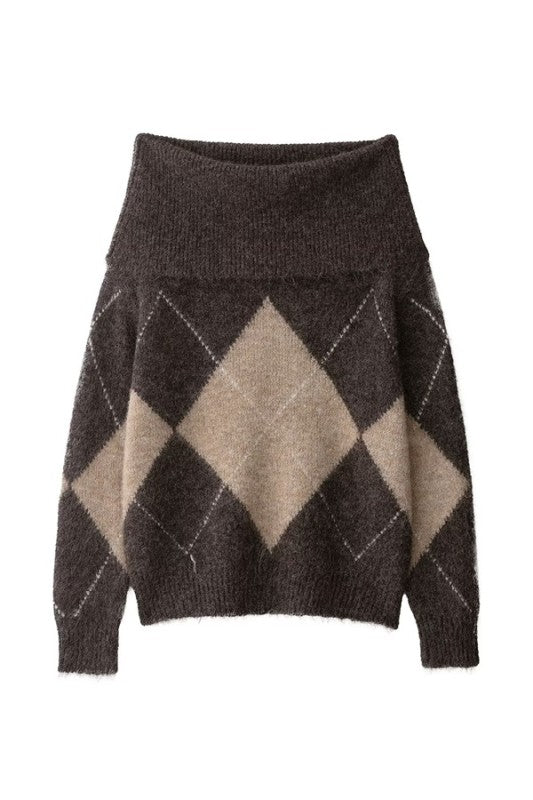 Zara Argyle Off-Shoulder Sweater