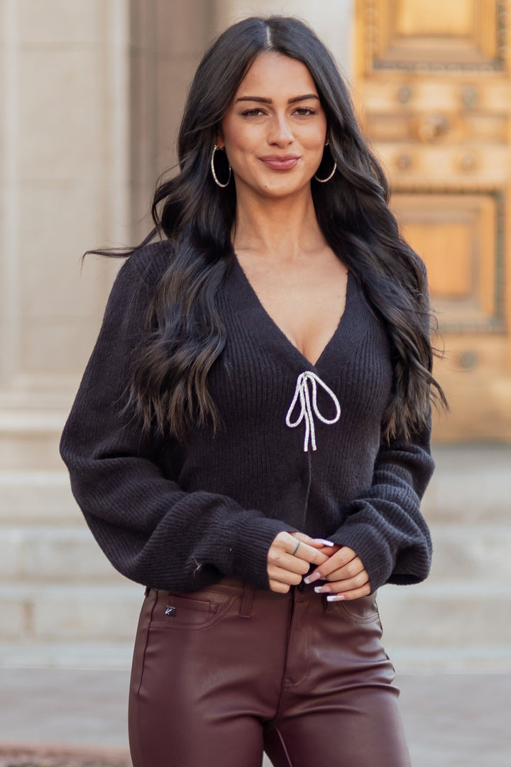 Celeste Sparkly Bow Embellished Cardigan