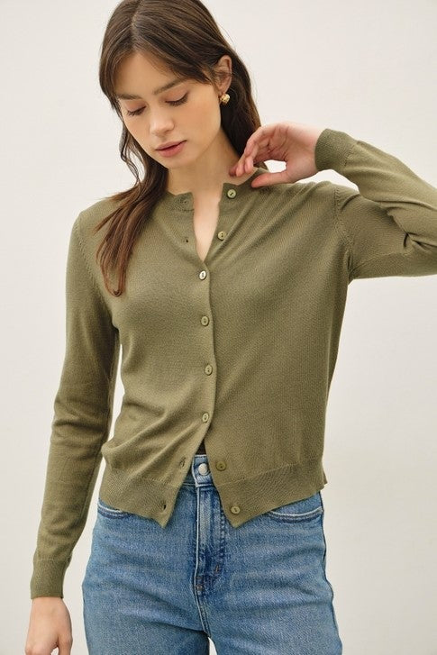 Classic Cashmere Blend Cardigan - Fern