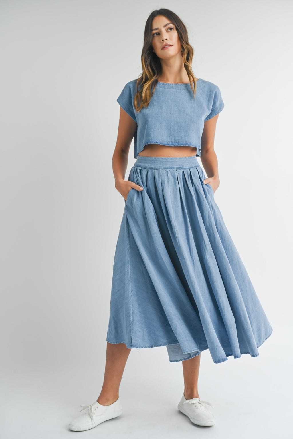 Savannah Chambray Midi Skirt + Top Set
