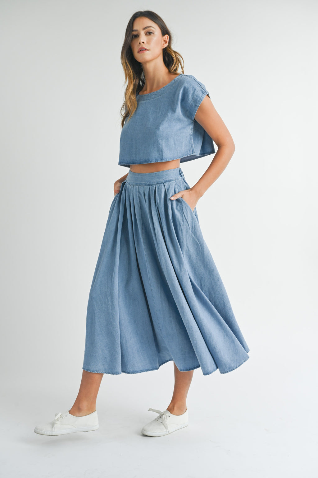 Savannah Chambray Midi Skirt + Top Set