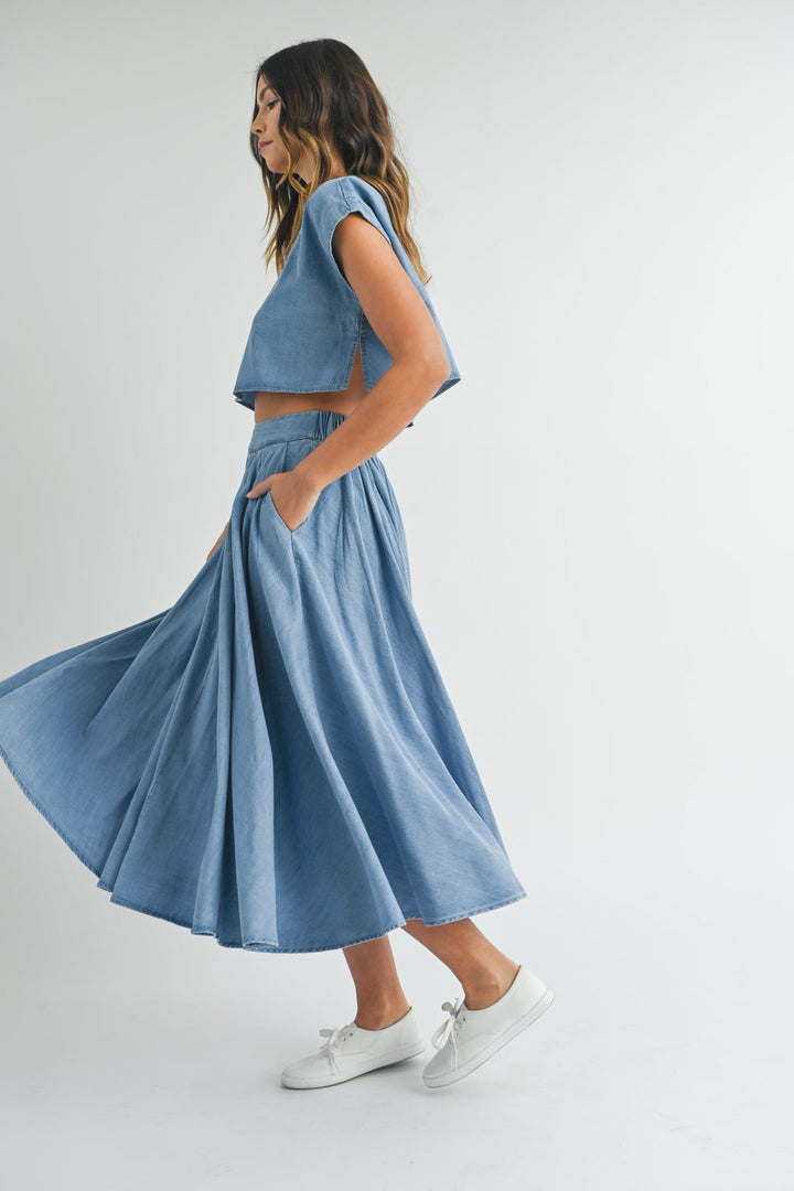 Savannah Chambray Midi Skirt + Top Set