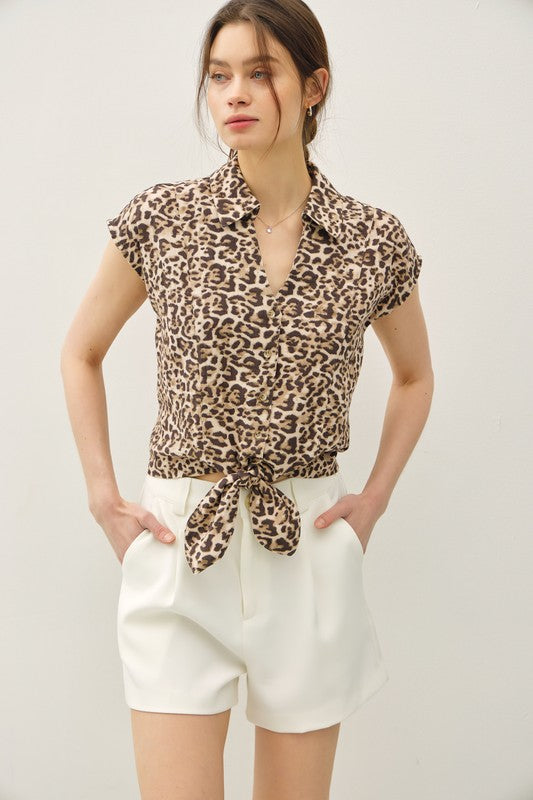 Selena Leopard Tie Top