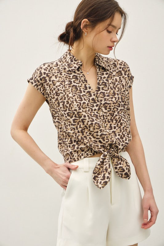 Selena Leopard Tie Top