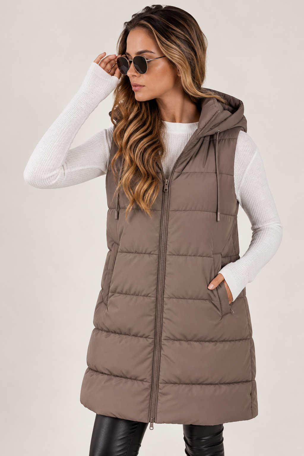 Longline Puffer Vest - Mocha {Preorder}