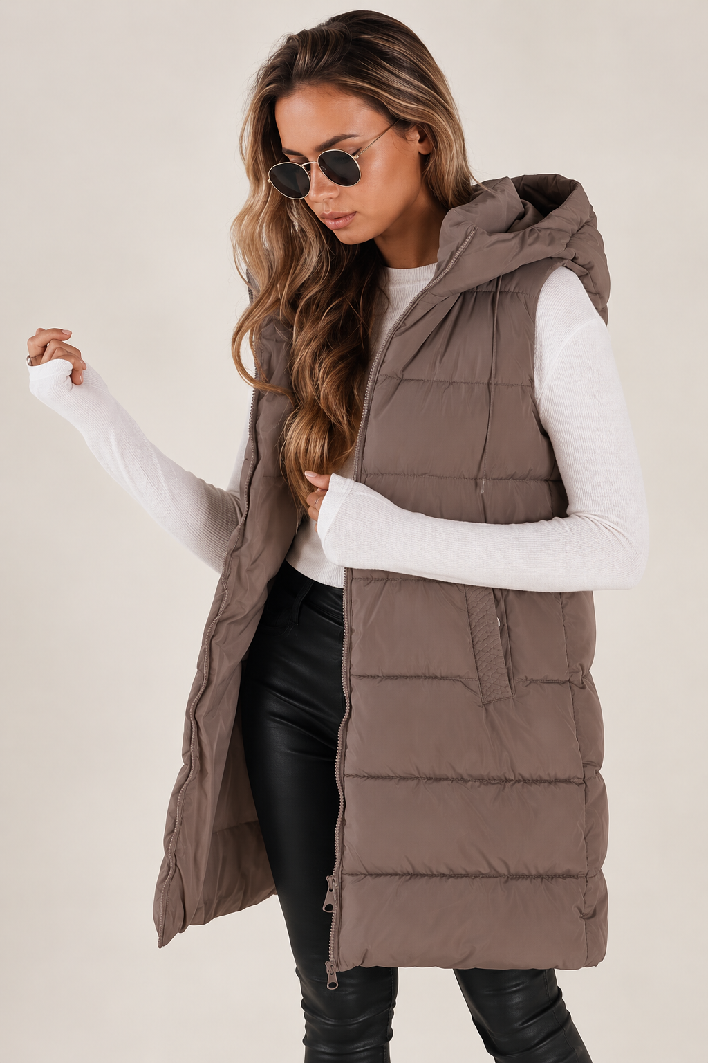 Longline Puffer Vest - Mocha {Preorder}