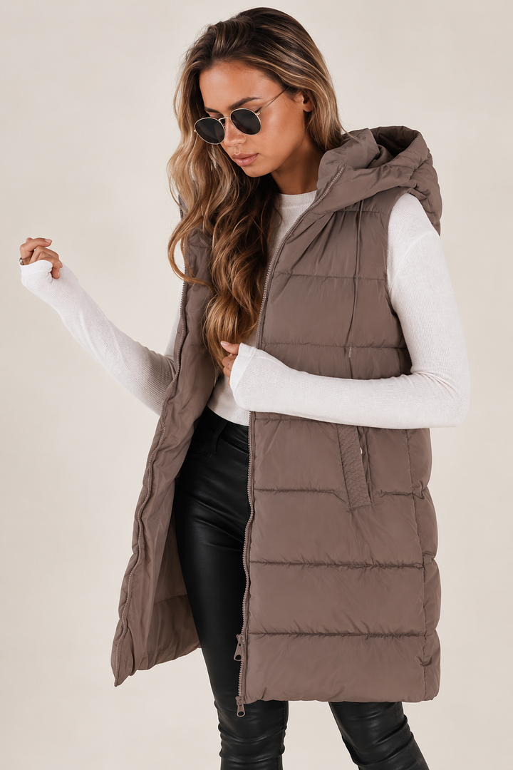 Longline Puffer Vest - Mocha {Preorder}