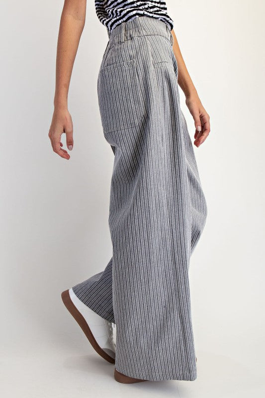 Marine Stripe Wide Leg Denim Pants