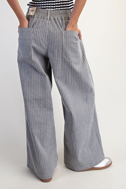 Marine Stripe Wide Leg Denim Pants