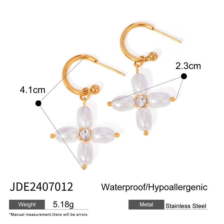Chaleur 18K Gold Non-Tarnish Pearl Cross Earrings