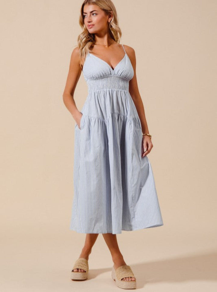 Coastal Summer Stripe Midi Dress