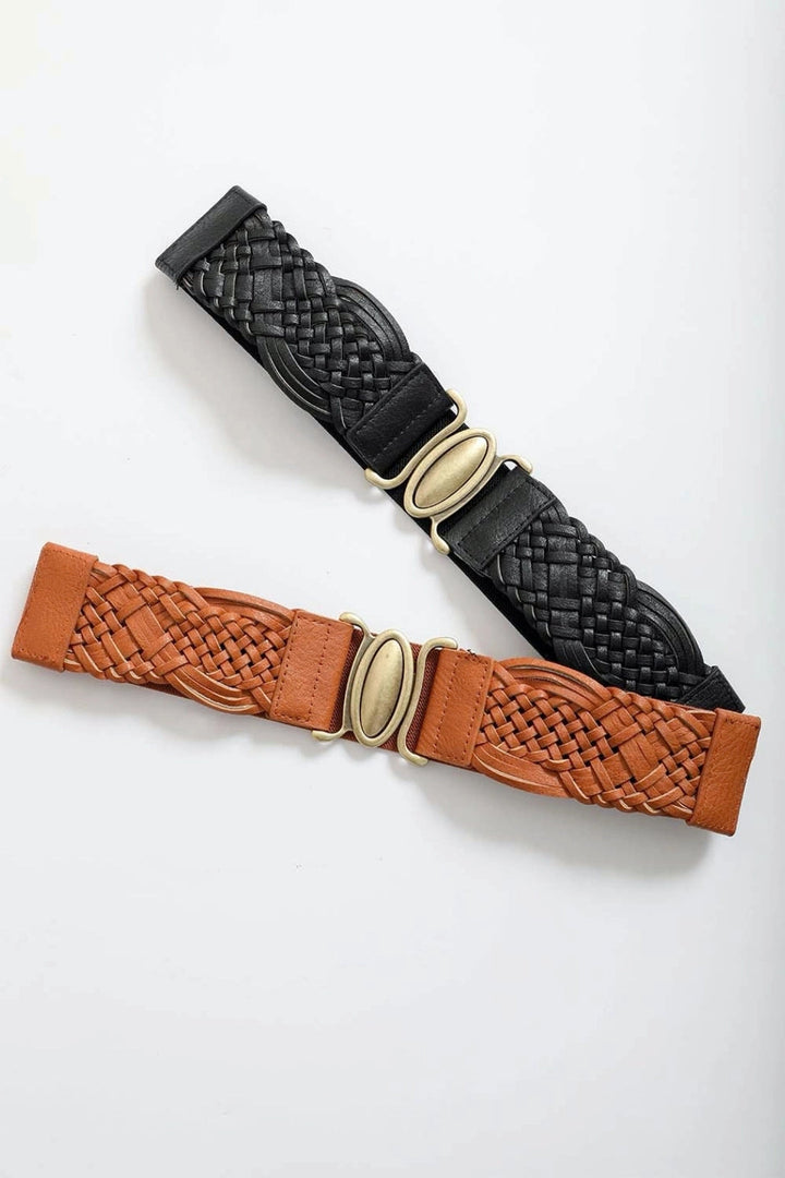 Oval Buckle Braided Stretch Belt
