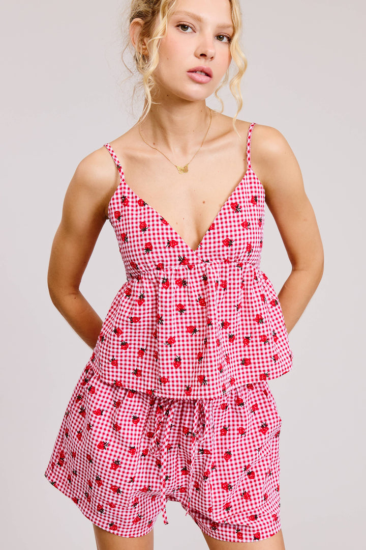 Berry Picnic Gingham Cami & Shorts Set