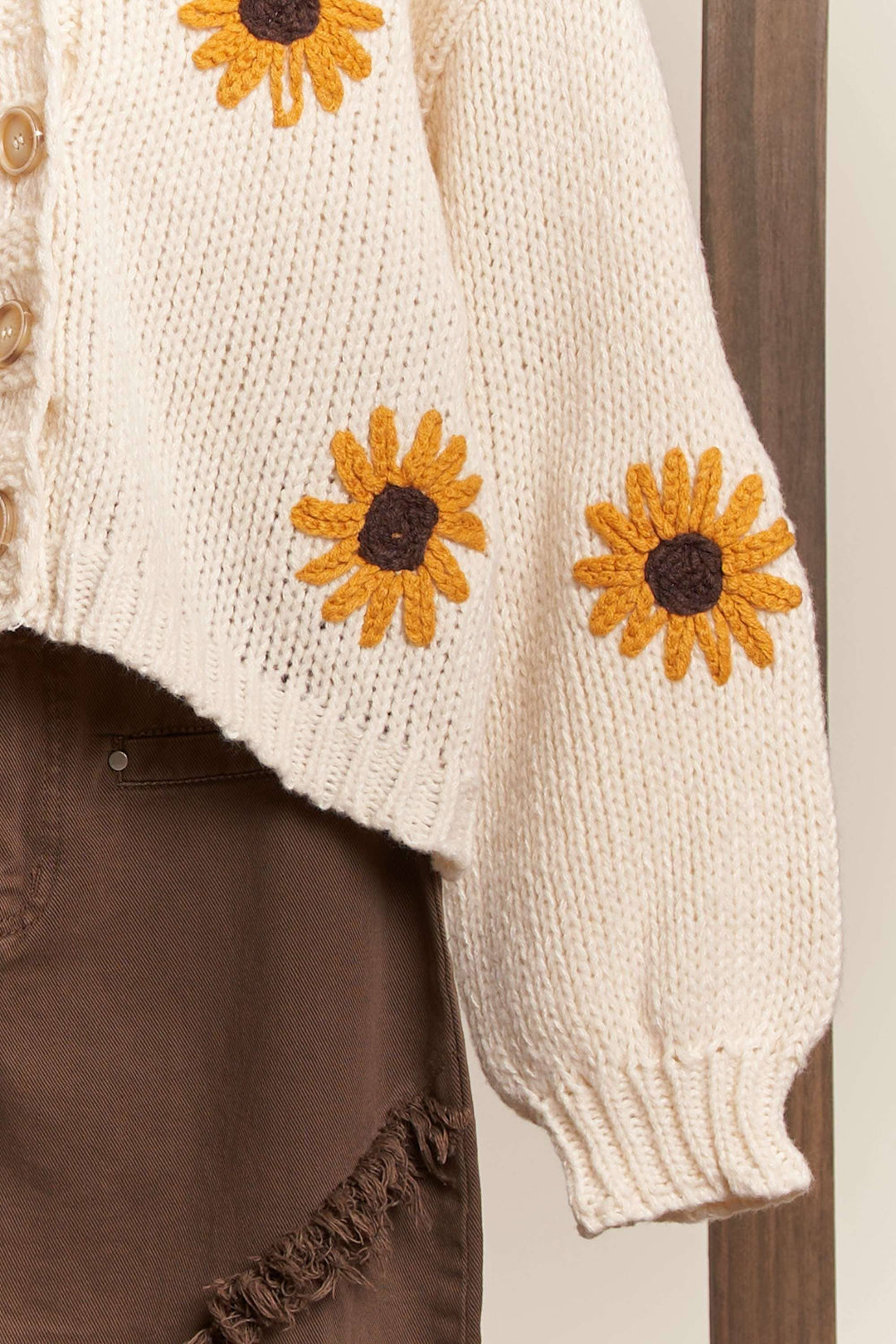 Sunflower Embroidered Crochet Cardigan