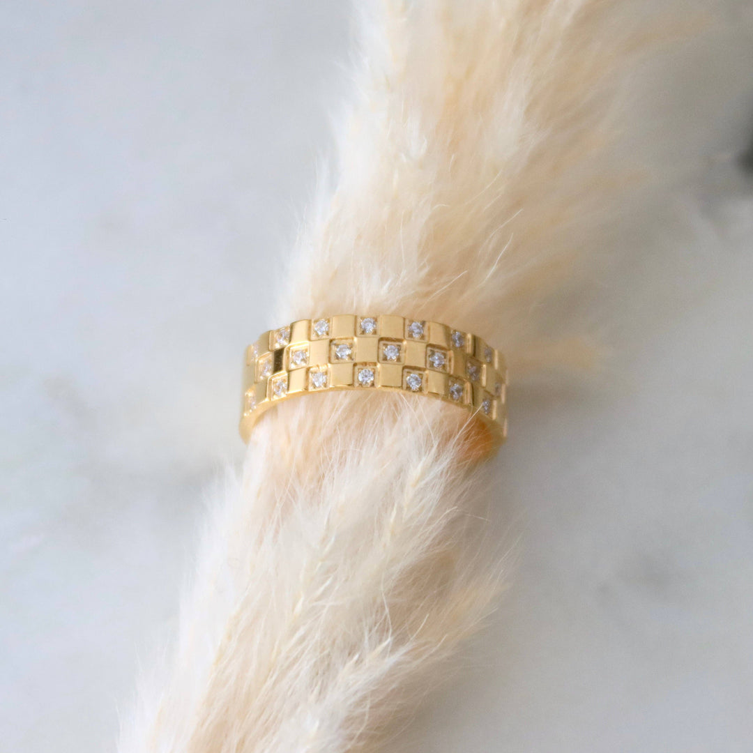 Checker Board CZ Ring
