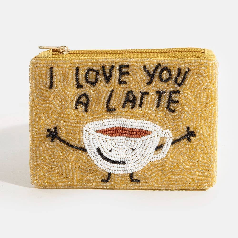 I Love You A Latte Seed Beaded Coin Purse