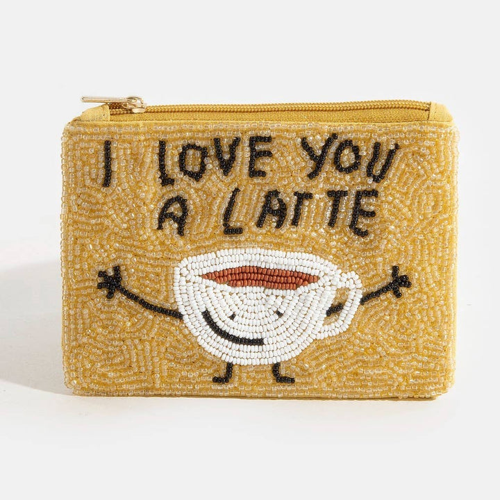 I Love You A Latte Seed Beaded Coin Purse