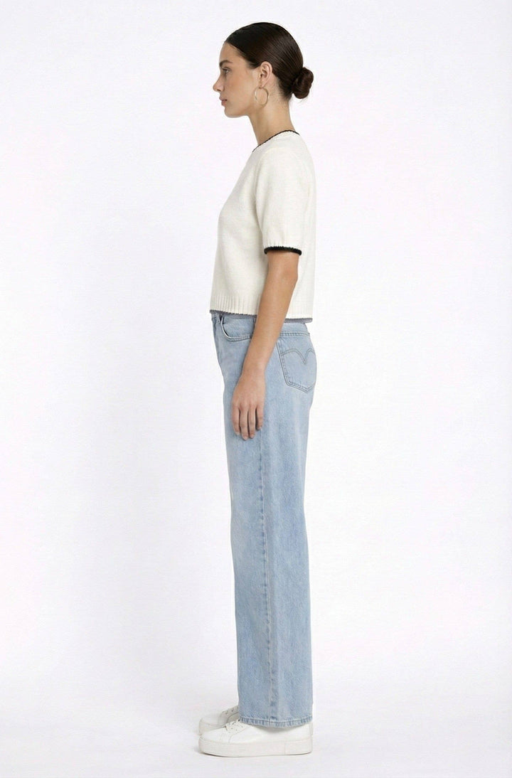 Contrast Trim Short Sleeve Sweater
